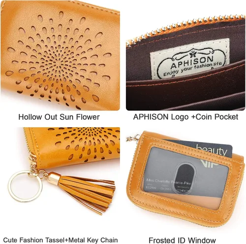 Miniatura 4 de APHISON RFID - Porta tarjeta de crédito con cremallera carteras pequeñas para mujer en cuero estilo girasol para mujer y niña caja de regalo 1927