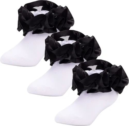 Miniatura 13 de Dicry Calcetines de encaje doble para niñas pequeñas con puños ondulados y volantes grandes para bebés y niños