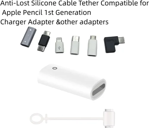 Miniatura 2 de Cable antipérdida de silicona para anclaje/mantenedor/soporte compatible con Apple Pencil original de primera generación, adaptador de carga USB C a