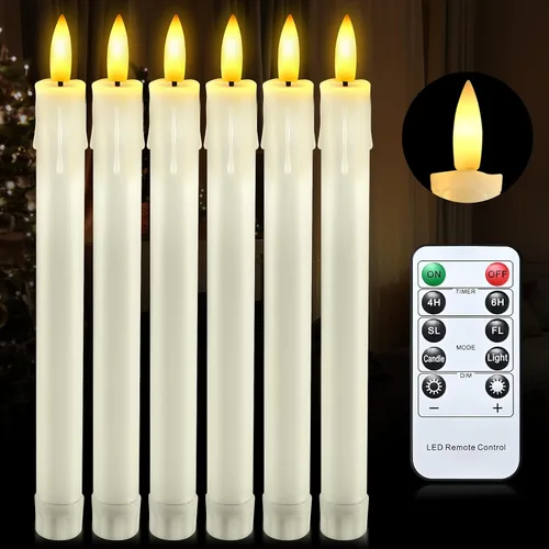 Miniatura 14 de JOSU Velas sin llama, 12 luces LED parpadeantes, funciona con pilas, con temporizador y clips remotos, velas cónicas de ventana blanca cálida