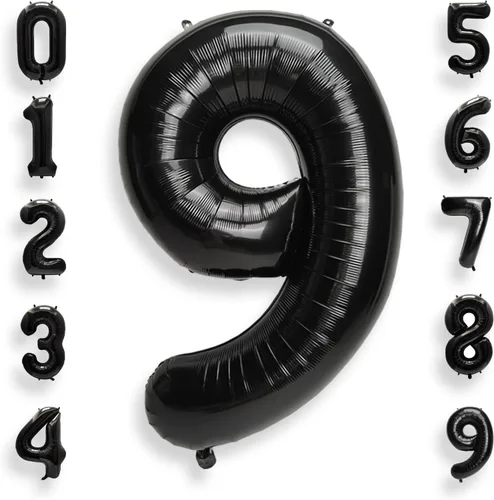 Miniatura 47 de AULE Globos grandes de 40 pulgadas, número 0, negros, grandes, de papel de aluminio, globos de número de helio 0-9, gigantes, jumbo, felices