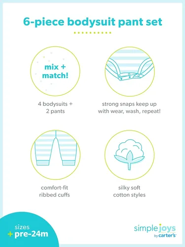 Miniatura 5 de Simple Joys by Carter's unisex-baby 6-piece Bodysuits (Short and Long Sleeve) and Pants Set