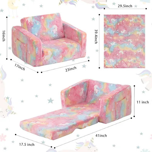 Miniatura 3 de Sofá plegable para niños pequeños, silla plegable con manta, sofá abatible para niños, sofá convertible que brilla en la oscuridad, regalo