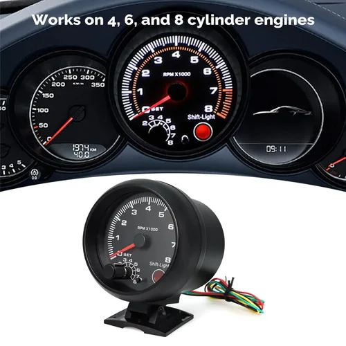 Miniatura 4 de Geevorks, tacómetros de reemplazo automotriz de 3.75'' 12V, 0-8000RPM luz azul, tacómetro de RPM para vehículos de gasolina de 1-8 cilindros, 1-2