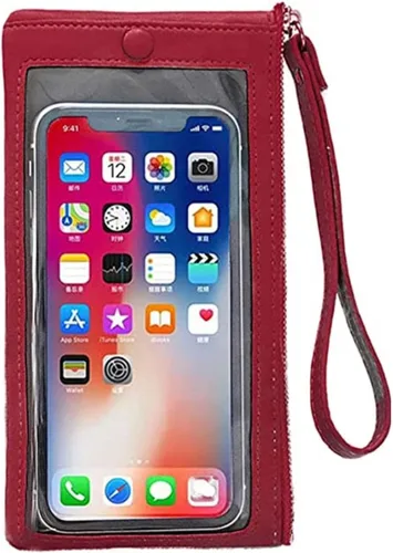Miniatura 3 de Funda de cuero para teléfono con pantalla táctil, cartera de mano para mujeres y niñas F21 Borgoña 2 bolsillos