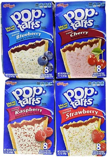 Pop Tarts Paquete Variado, Sabores de Frutas Esmeriladas: Fresa, Arándano, Cereza y Frambuesa. Paquete de 4-8 Cajas de Conteo, 1 de cada Sabor. Gran