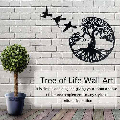 Miniatura 6 de Arte de pared de metal con árbol de la vida, escultura de pared de árbol genealógico, arte de pared moderno para sala de estar, jardín, oficina