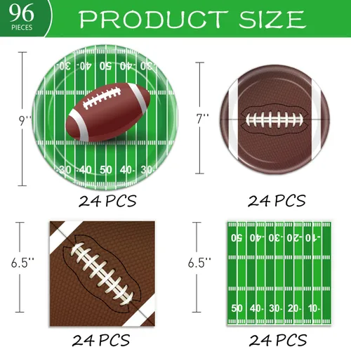 Miniatura 2 de Juego de 96 piezas de suministros para fiestas de fútbol americano, platos y servilletas, juego de vajilla, decoraciones para fiestas temáticas