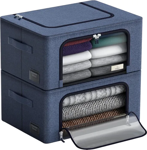Miniatura 15 de Sorbus Contenedores de almacenamiento con marco de metal - Bolsas organizadoras de ropa apilables y plegables - Contenedores de almacenamiento