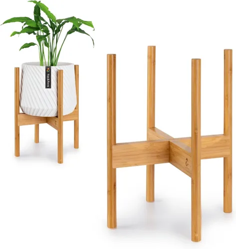 Miniatura 15 de Fox & Fern Soporte Grande Ajustable para Plantas de Interior — 11 a 15 Pulgadas, Soporte Premium de Bambú Estilo Moderno de Mediados del Siglo