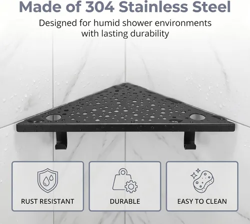 Miniatura 5 de HIDROP 2 Pack Corner Shower Shelves with 4 Hooks & 4 Razor Holes, 10" Matte Black Stainless Steel Bathroom Corner Shelf, Embed into Tile Gap Shower