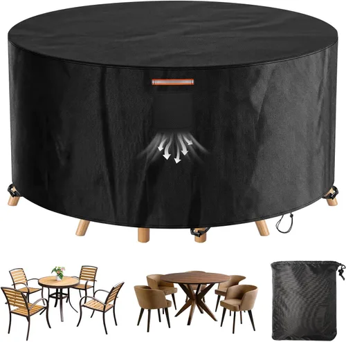 Patio Round Table Chair Cover Waterproof 420D Heavy Duty Outdoor Furniture Protector Cover for Patio Garden Lawn Table and Chair Furniture Set
