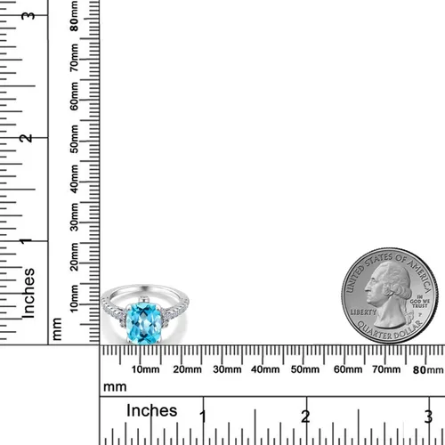 Miniatura 6 de Gem Stone King Anillo de compromiso de topacio azul suizo y zafiro blanco de 4.00 quilates para mujer, juego en plata de ley 925, corte cojín