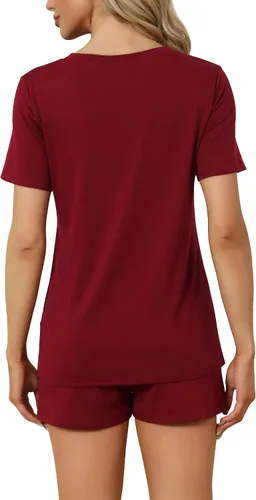 Miniatura 2 de Conjunto de pijama de manga corta para mujer con bolsillos, cuello en V, 2 piezas, tallas S-3XL