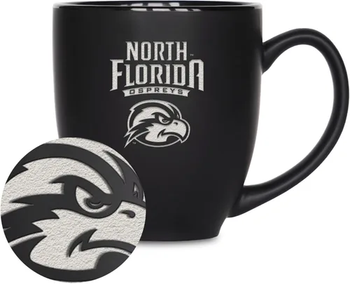 Miniatura 164 de Rico Industries - Taza de cerámica mate negra con grabado láser estándar de 15oz para NCAA (escuelas T & U) - Para bebidas calientes o frías