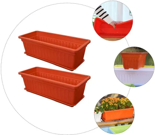 Miniatura 4 de DOITOOL Macetas rectangulares para plantas de interior, 2 unidades, macetas de ventana para patio, macetas para exteriores, rectangulares