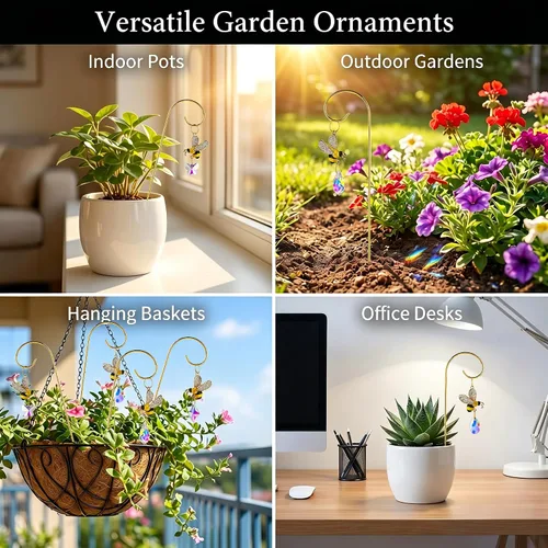 Miniatura 6 de HDCRYSTALGIFTS 4 atrapasoles de cristal de abejorro con enrejado pequeño para plantas en maceta, accesorios de enrejado para plantas
