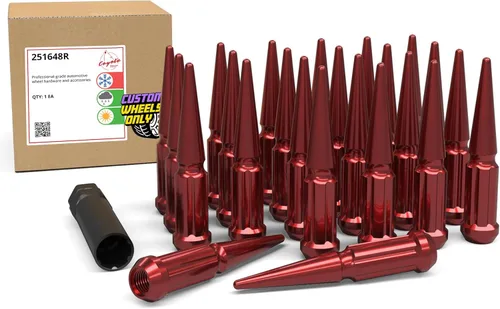 Miniatura 7 de Wheel Accessories Parts 32 Piezas Tuercas M14x1.5 14x1.5 Rosca con Púas de 4.4" de Largo Tuercas Rojas para Camión Spline Hex Compatible con Chevy