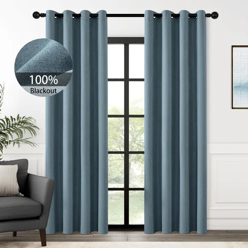 Miniatura 107 de ChrisDowa Cortinas 100% Opacas de Abedul Sólido de 45 Pulgadas de Largo, 2 Paneles para Dormitorio y Sala de Estar, Estilo Granja Oscurecedoras