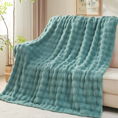 Miniatura 20 de NEWCOSPLAY Manta para Sofá Aqua Súper Suave de Franela Polar 3D Burbuja Ligera Manta de Cama para Uso en Todas las Estaciones (Aqua, Throw(50"x60"))