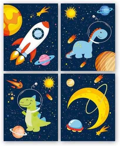 Miniatura 8 de KAIRNE Juego de 3 pinturas artísticas enmarcadas para habitación espacial de niños (12 x 16 pulgadas), imágenes de planetas, sistema solar, póster