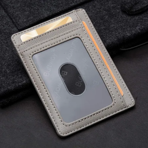 Miniatura 3 de Buffway - Cartera delgada minimalista de cuero con protección RFID para hombre y mujer