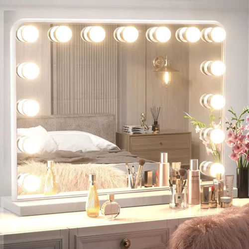 Miniatura 24 de Keonjinn Espejo de tocador Hollywood con luces y altavoz Bluetooth, 15 bombillas reemplazables, espejo de maquillaje con 2 bombillas de repuesto, 3