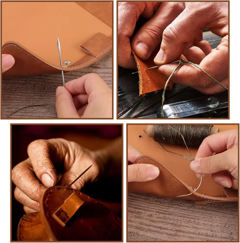 Miniatura 5 de Pimoys Hilo Encerado de 55 Yardas con 7 Agujas de Cuero para Costura a Mano Hilo Encerado Plano 150D Agujas de Reparación de Cuero para Coser Verde