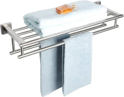 Miniatura 15 de Alise - Toallero para baño con montaje en pared, soporte de toallas de baño con doble barra para toallas y estante, 40.6 cm, SUS304 de acero Negro
