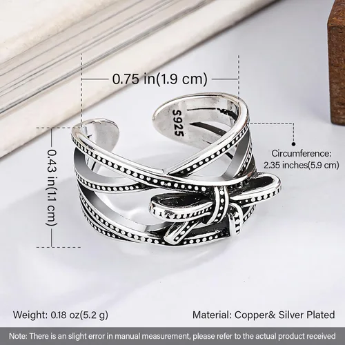 Miniatura 162 de Anillo de plata de ley 925, minimalista, ajustable, hecho a mano, para mujeres y niñas