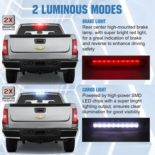 Miniatura 2 de Luz de freno trasera LED de montaje alto para Chevy 2007-2013, lámpara de carga trasera para Chevy Silverado GMC Sierra 1500 2500 3500 HD Classic