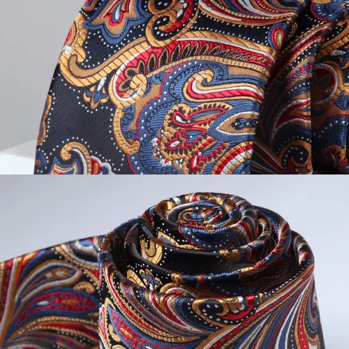 Miniatura 210 de HISDERN Corbatas para hombre, corbata de cachemira y bolsillo cuadrado tejido clásico floral para hombre, corbata de fiesta de boda