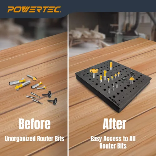 Miniatura 6 de POWERTEC Insertos de almacenamiento de brocas de enrutador para 110 brocas, 50 brocas de 1/2 pulgada y 60 brocas de enrutador de vástago de 1/4