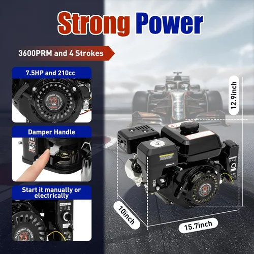 Miniatura 3 de 7.5HP 210cc 4-Stroke Motor de gas de arranque eléctrico Go Kart Log Splitter Motor de potencia del motor de gas