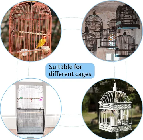 Miniatura 5 de Daoeny Funda universal para jaula de pájaros, red ajustable de nailon suave y aireado, atrapa semillas de plumas, falda transparente para jaulas