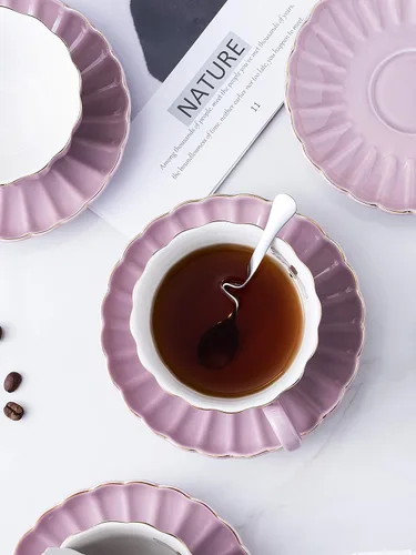 Miniatura 25 de Jusalpha Fine China Juego de Taza de Café/Taza de Té Morada de 8 OZ, Platillo, Cucharas, Tetera y Cremera, 17 Piezas (Juego FD-TW17PC, Morado)