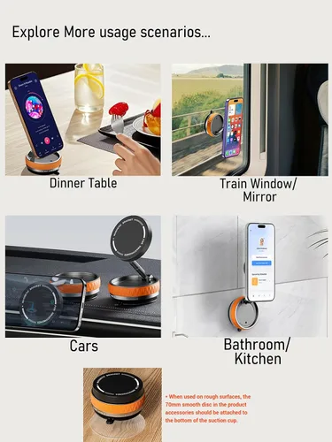 Miniatura 6 de Soporte magnético de teléfono para automóvil al vacío mejorado 2025, succión fuerte ajustable de 360° y soporte magnético para automóvil, espejo