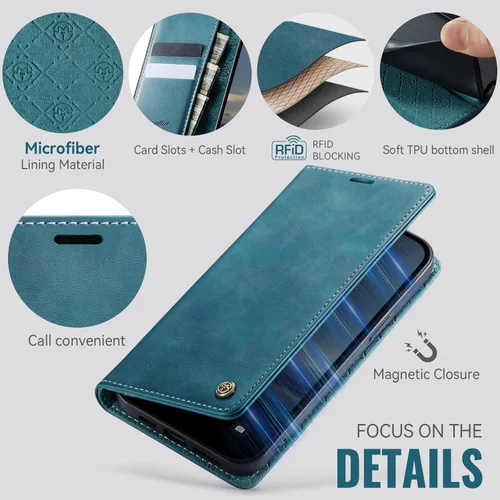 Miniatura 2 de Funda tipo cartera para iPhone 13 de piel tipo cartera con tarjetero y función atril, cierre magnético, bloqueo RFID, TPU a prueba de golpes