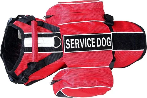 Miniatura 8 de Mochila de servicio para perro, chaleco arnés extraíble con parches de etiquetas (rosa fuerte, S)