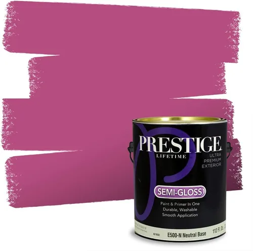 Miniatura 105 de Prestige Paints E100-T-SW6591 Pintura exterior e imprimación en uno, 1 galón, plano, combinación comparable de Sherwin Williams Amaryllis, 1 galón