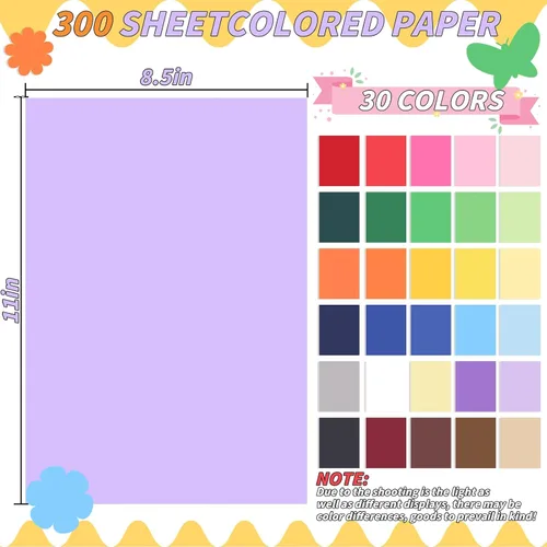 Miniatura 2 de Oleitodh Cartulina de colores a granel 300 hojas, papel de cartulina de 8.5” x 11” 30 colores surtidos papel de construcción, cartulina de 180 g/m²