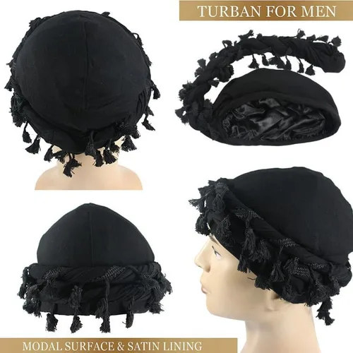 Miniatura 5 de Gturytr Turbante para hombre, turbante vintage con forro de satén Durag, turbante de halo para mujer, turbante modal y satén