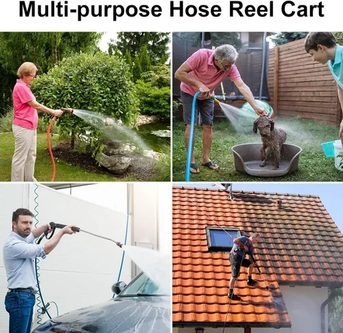 Miniatura 2 de Dkeli Carro de manguera Carro de manguera de jardín con ruedas Carrito de manguera de agua portátil resistente 4 ruedas para patio al aire libre