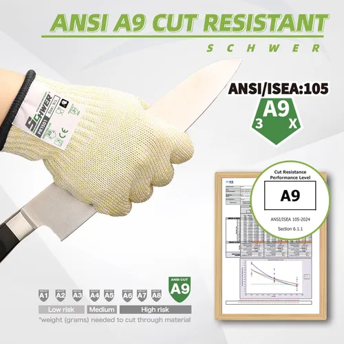 Miniatura 2 de Guantes Schwer SlicePro ultraduraderos resistentes a cortes ANSI A9 PR1501, guante de corte reforzado 10X de grado alimenticio, guantes de mandolina