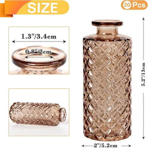 Miniatura 4 de Jarrón de cristal ámbar, paquete de 20 jarrones Living Bud, pequeños jarrones de diamante a granel, mini jarrones de flores para centro de mesa