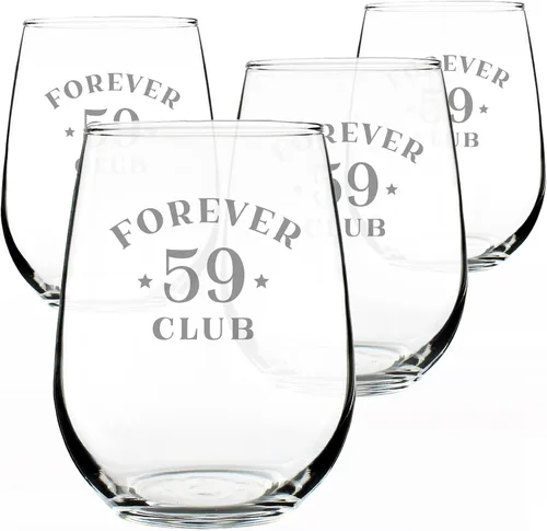 Miniatura 7 de Bevvee Forever 59 Club - Copa de vino sin tallo, regalos de 60 cumpleaños para mujeres y hombres que cumplen 60 años, decoración de fiesta