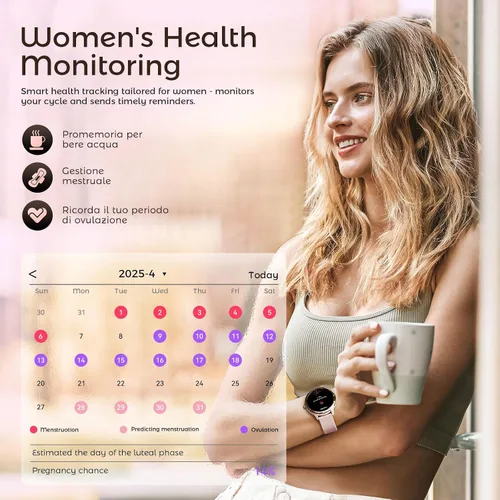 Miniatura 4 de EIGIIS Relojes inteligentes Android para mujer, 1.27 pulgadas, HD, esfera romana, relojes deportivos, rastreadores de actividad con monitor de sueño