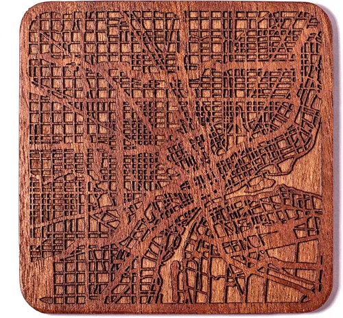 Miniatura 93 de Posavasos Amsterdam Map by O3 Design Studio, 1 pieza, posavasos de madera Sapele con mapa de la ciudad, hecho a mano, varias ciudades opcionales
