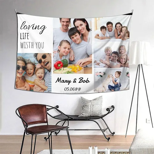 Miniatura 13 de Nsipan Tapiz personalizado para subir imágenes, texto fotográfico, decoración de pared, colección de collage de dormitorio, decoración
