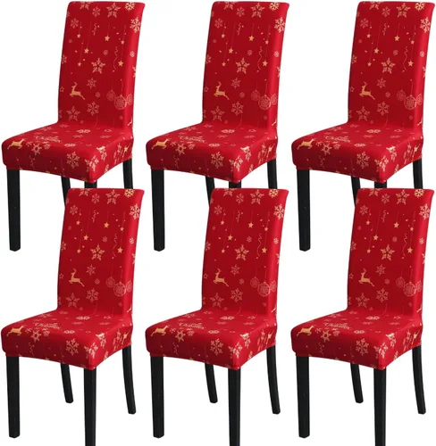 Miniatura 11 de SPRINGRICO Paquete de 6 fundas blancas para sillas de comedor, fundas elásticas para sillas de comedor con diseño floral, de elastano lavable